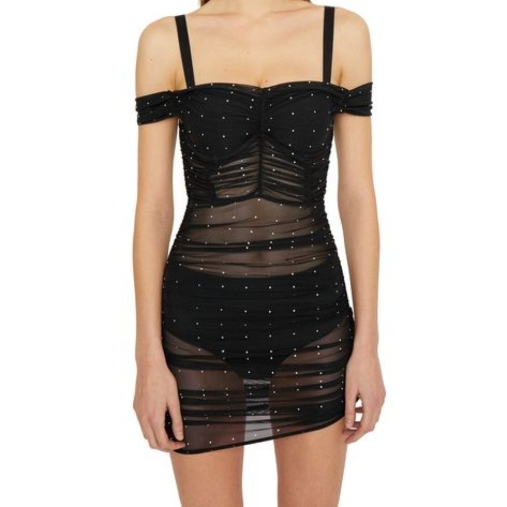 DANIELLE GUIZIO Embellished Lynx Ruched Dress Size M